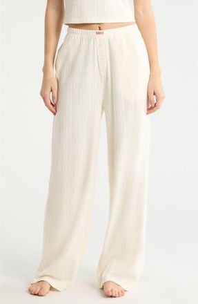 Lunya Pointelle Wide Leg Pajama Pants in Tranquil White at Nordstrom, Size X-Large