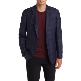 Emporio Armani Plaid Virgin Wool Blazer in Solid Medium Blue at Nordstrom, Size 40 Us