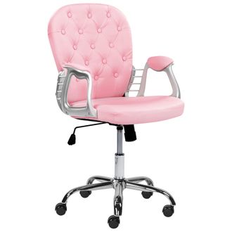 Beliani Silla De Oficina Reclinable De Piel Sint&eacute;tica Rosa Plateado Negro Giratorio Princesspleto Princess