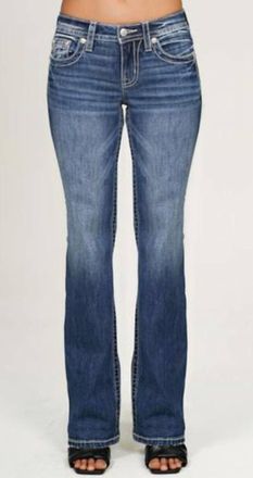 Miss Me Womens Mid-Rise Boot Cut Jeans In Vintage Blue