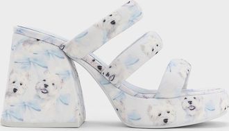 Charles & Keith Tattie Dog-Print Puffy-Strap Platform Mules