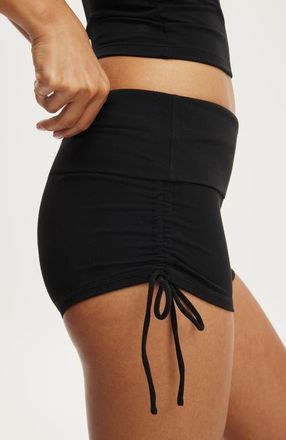 Cotton On Womens Active Ultra Soft Tie Side Roll Over Micro Short in Black at Nordstrom, Size X-Small