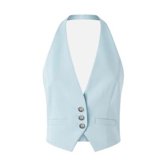 Pinko Pinko, Jassen, Dames, Blauw, S, Leer, Viscose Tailored Vest