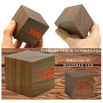 Trade Shop Trade Shop - Sveglia Orologio Digitale Led Effetto Legno Con Suono Allarme Temperatura Cubo