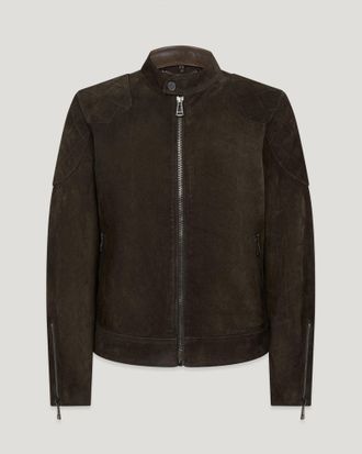 Belstaff Outlaw Jacket Mens Roughout Suede Dark Major Brown Size UK 36