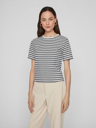 Vila Kurzarmshirt VILA VISOLA S/S T-SHIRT - NOOS, Damen, Gr. XXL, blau (navy blazer stripes:snow wei&szlig;), Jersey, Obermaterial: 57% Baumwolle, 38% Polyester,