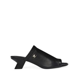 Courr&egrave;ges Peep Toe Sculpted Heel Sandalen - Dames - Muiltjes - Zwart - 38 EU - Leer - Schoenen