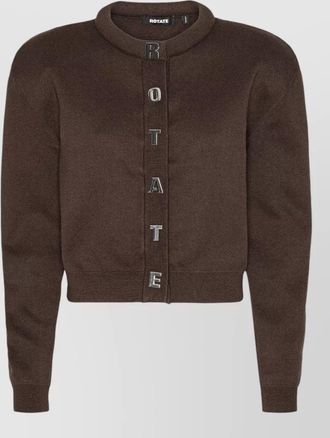 Rotate ribbed logo button cardigan