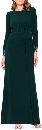 Betsy & Adam Bead Detail Long Sleeve Knit Gown in Forest at Nordstrom, Size 12