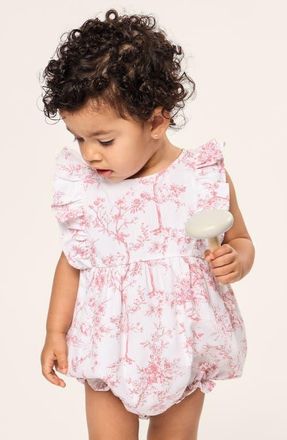 Petite Plume Floral Twill Ruffled Romper in Pink at Nordstrom, Size 18-24M