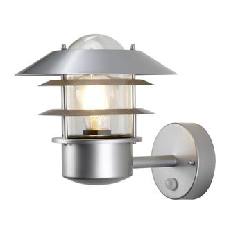 Netlighting Helsingor 1 Light Outdoor Lantern Light Silver with PIR Motion Sensor IP44 E27