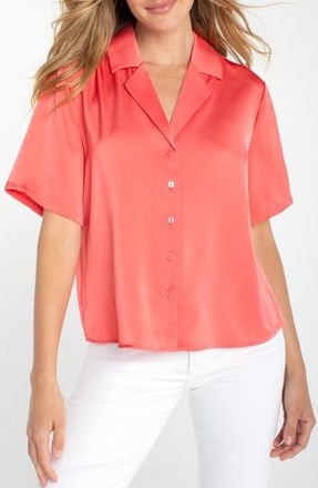 Liverpool L.A. Camp Collar Button-Up Shirt in Sunset Coral at Nordstrom, Size X-Small