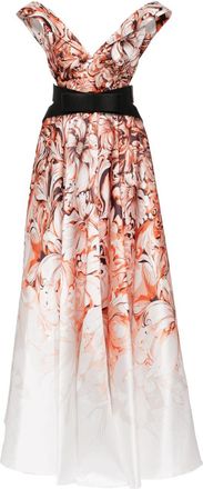 Saiid Kobeisy floral-print off-shoulder belted gown - women - Polyester - 46 - Orange