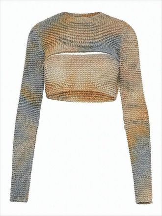 Off-white Honeycomb Knit Cropped Long-Sleeve Top