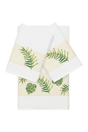 Linum Home Textiles Zoe 3-Piece Embellished Towel - White at Nordstrom Rack