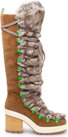 Hogan Fur-Trimmed Lace-Up Knee-High Boots