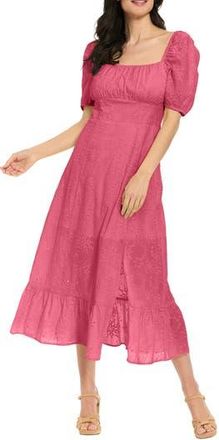 London Times Embroidered Empire Waist Midi Dress in Pink at Nordstrom Rack, Size 10