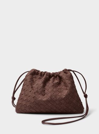 Simons Womens Basketweave faux-suede pouch