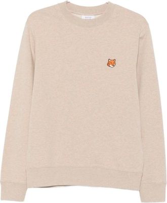 Maison Kitsun&eacute; Hoodies & sweatvesten, Heren, Beige, S, Katoen, Fox Head Regular Sweatshirt