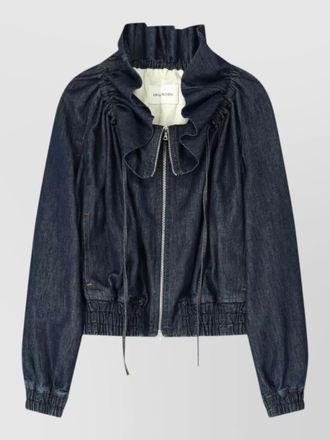Dries Van Noten denim jacket ruffled collar cuffs hems
