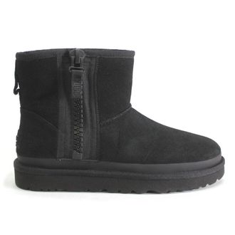 UGG Classic Mini Zipper Tape Logo Suede Womens Zip Up Boots - Black - Size:UK 6