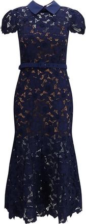 Self Portrait Guipure Lace Midi Dress - Dames - Casual kleedjes - Blauw - XS - Polyester - Kleedjes