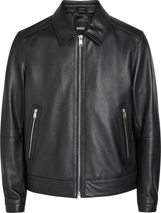 BOSS Boss Mapson Grained Leather Jacket - Black - 46 (IT46 / S)