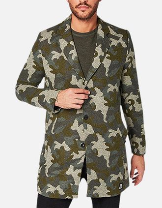 Tom Tailor Mens TOM TAILOR Mens Trench Over Coat Wool Winter Long Jacket Formal Office Outwear - Green/Multi - Size: 42/Regular