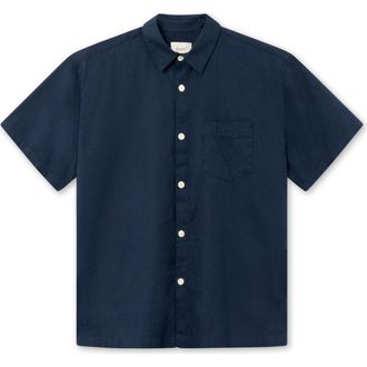 Forét Serene Cotton & Linen Short Sleeve Button-Up Shirt in Navy at Nordstrom Rack, Size Medium