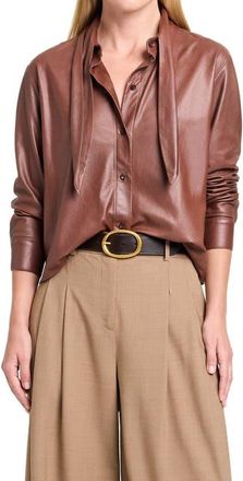 TWP Leather Tie Collar Button-Up Shirt in Cigar at Nordstrom, Size Medium