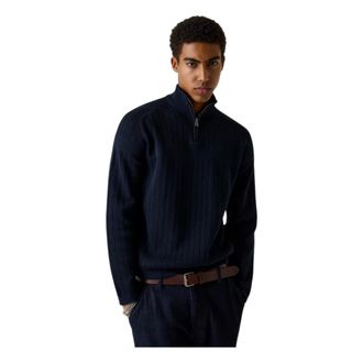Guess Knitwear, male, Blue, Size: XL Maglione Mezza Zip