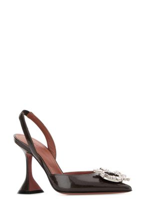 Amina Muaddi Womens Chocolate Leather Begum Pumps Coffee95mmclheel Scarpe Con Tacco