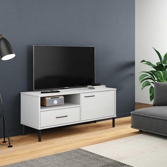 vidaXL Vidaxl - Mueble De Tv Con Patas De Metal Oslo Madera Maciza Pino Blanco