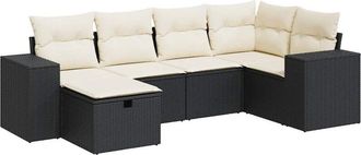 vidaXL Set De Sof&aacute;s De Jard&iacute;n 6 Piezas Y Cojines Rat&aacute;n Sint&eacute;tico Negro Vidaxl