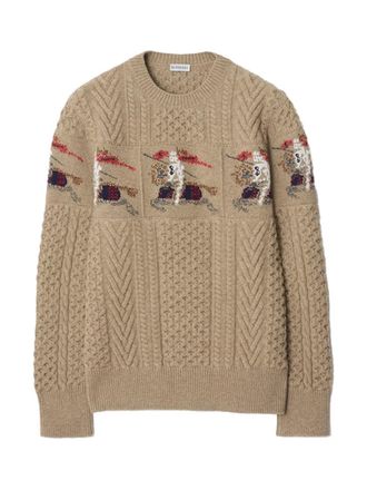 Burberry Aran Knit with Intarsia Motif Sweater - Beige