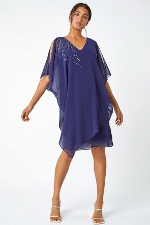 Roman Embellished Cold Shoulder Overlay Dress