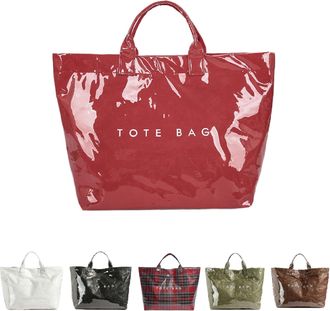 Generic Christmas Plaid Tote Bag for Women PVC Tote Bags Trendy ChristmasGift Bag Large Carry All Hobo Handbag for Shopping (Red)