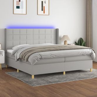 vidaXL Vidaxl - Cama Box Spring Con Colch&oacute;n Tela Y Led Gris Claro 200x200 Cm