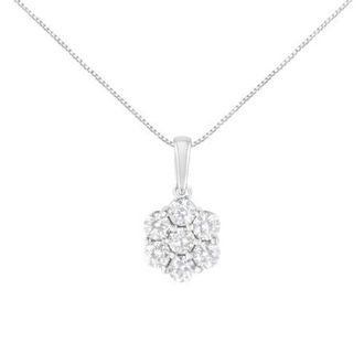 House of Brilliance 14K White Gold 2.00 Cttw Brilliant Diamond 7 Stone Flower Cluster Pendant Necklace at Nordstrom