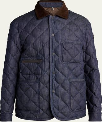 Moncler Mens Cotton & Leather Quilted Jacket