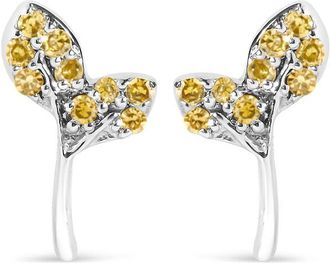 House of Brilliance 925 Sterling Silver 1/16ct TDW Yellow Treated Diamond Leaf Earrings