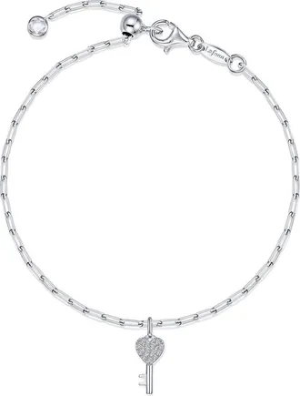 Lafonn Key to Forever Simulated Diamond Key Charm Bracelet in Silver at Nordstrom, Size 6.75