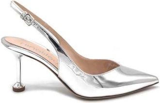Ninalilou Zilveren Spiegelend Leren Slingback Hakken - Dames - Pumps - Grijs - 40 EU - Leer - Schoenen