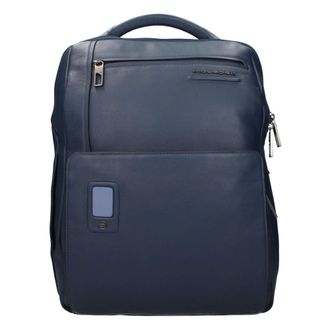 Piquadro Blue Leather Backpacks with Front Logo