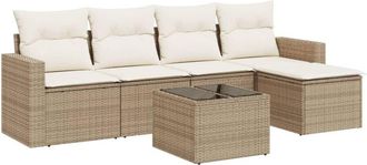 vidaXL Vidaxl - Juego De Sof&aacute;s Jard&iacute;n Con Cojines 6 Pzas Rat&aacute;n Sint&eacute;tico Beige