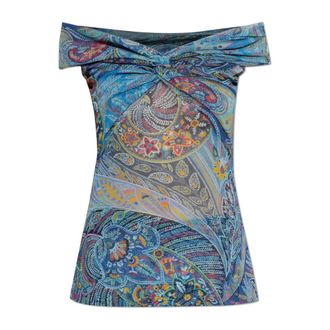 Etro Etro, Blouses, female, Multicolor, Size: M Patterned Top with Decorative Draping