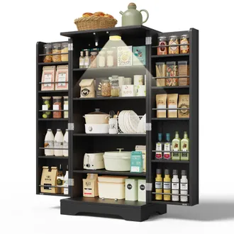 STILVORA Armario Alto De Cocina Con 2 Puertas, Estante Ajustable Y Luz Led, Para Cocina O Comedor, 60&times;40&times;120 Cm