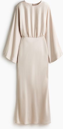 H&M Satinkleid mit Schulterpolstern - Hellbeige