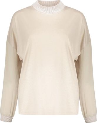 Herno Gestreepte Crew-neck Blouse met Geribbelde Kraag - Dames - Ronde hals truien - Beige - L - Katoen - Truien & Vesten