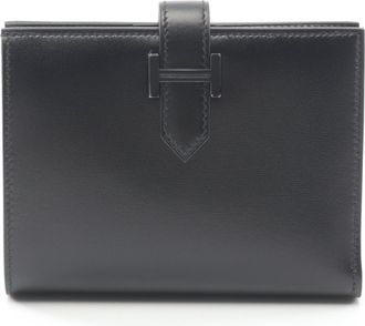 Herm&egrave;s Black Box Calf Leather Leather Wallet (Bi-Fold) (Pre-Owned)